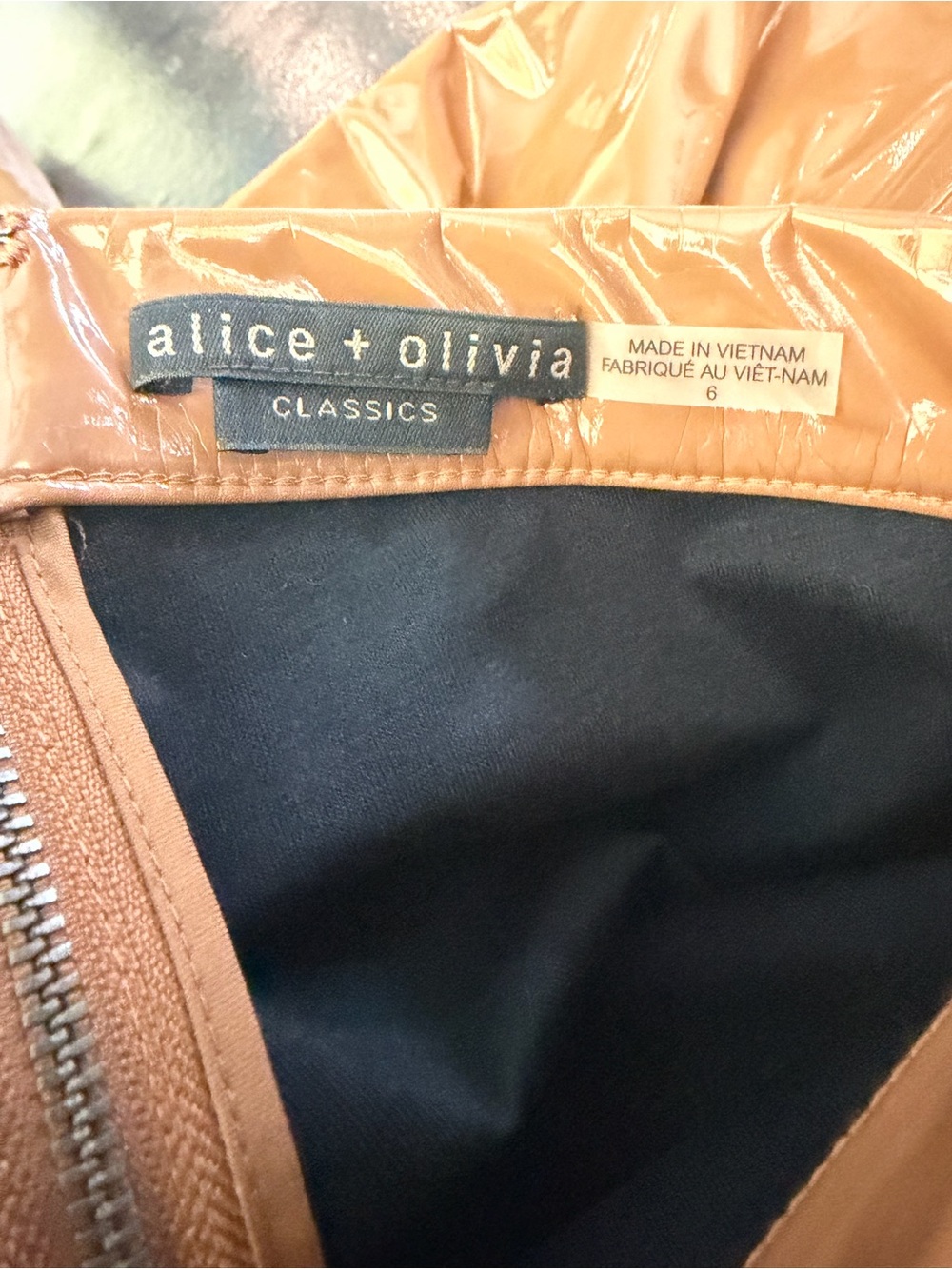 ALICE + OLIVIA Maddox Back Zip Vegan Leather Legging in Camel - Picture 5 of 12